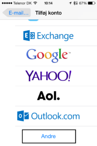 Du skal herefter vælge den type e-mail du ønsker at opsætte. For at sætte din konto op skal du vælge "Andre".