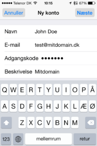 Skriv dit navn og din e-mail adresse samt adganskoden til din e-mail. Tryk på Næste.