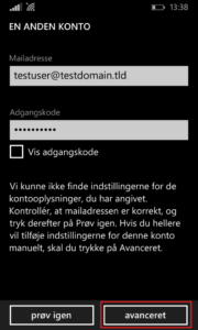 Herunder findes en vejleding i opsætning af e-mail til Windows Phone 8.