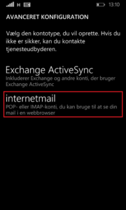 Vælg Internetmail