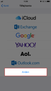 For at sætte din konto op skal du vælge “Anden”.